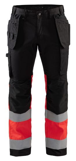 Afbeeldingen van BLÅKLÄDER Werkbroek met stretch 1558 zwart/High Vis rood D112