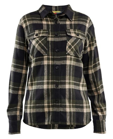 Afbeeldingen van BLÅKLÄDER Overhemd dames flanel 3218 donker herfstgroen/zwart M