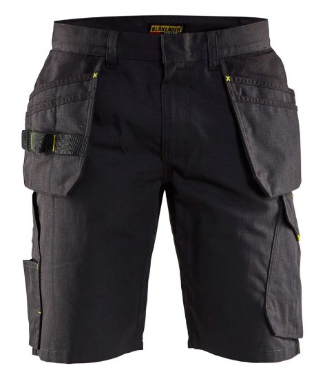 Afbeeldingen van BLÅKLÄDER Short service met spijkerzakken 1494 zwart/High Vis geel C62