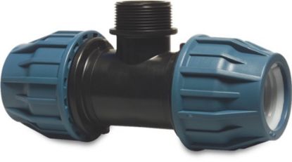 Afbeeldingen van JASON T-stuk 90° PP zwart/blauw 110X4"X110MM knel/buitendraad/knel 16bar DVGW/KIWA/WRAS/SVGW