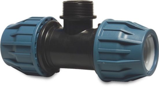 Afbeeldingen van JASON T-stuk 90° PP zwart/blauw 20X½"X20MM knel/buitendraad/knel 16bar DVGW/KIWA/WRAS/SVGW