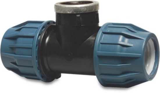 Afbeeldingen van JASON T-stuk 90° PP zwart/blauw 20X½"X20MM knel/binnendraad/knel 16bar DVGW/KIWA/WRAS/SVGW