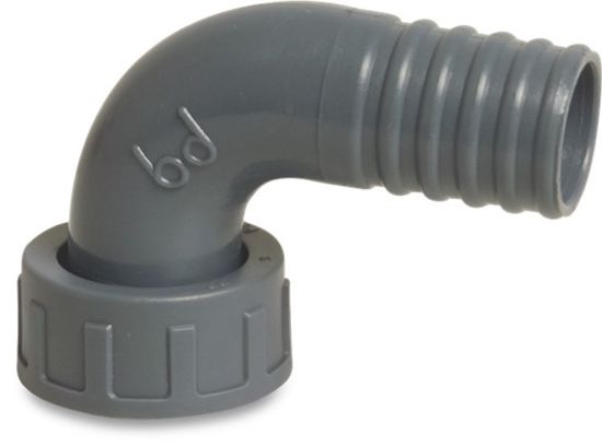 Afbeeldingen van Knie 90° PP grijs 1.¼"X32MM wartel binnendraad/slangtule 6bar