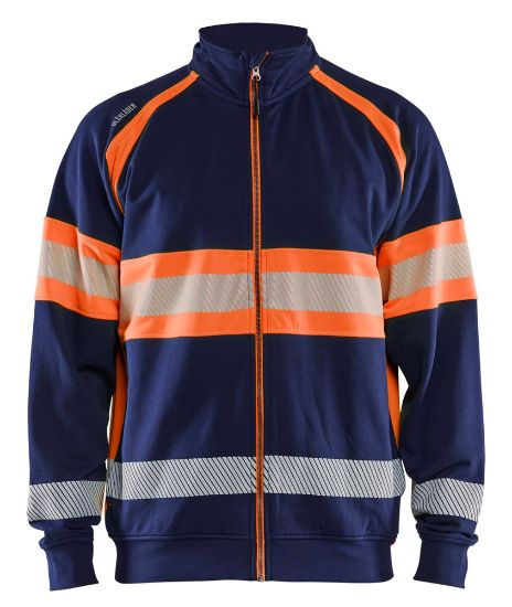 Afbeeldingen van BLÅKLÄDER Sweater met rits 3551 marineblauw/High Vis oranje S