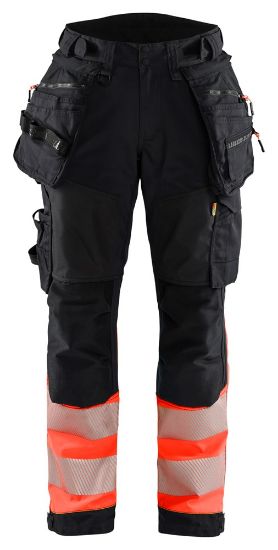 Afbeeldingen van BLÅKLÄDER Softshell werkbroek dames 7114 zwart/High Vis rood D20