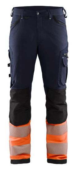 Afbeeldingen van BLÅKLÄDER Werkbroek met 4-weg stretch zonder spijkerzakken 1193 marineblauw/High Vis oranje C146