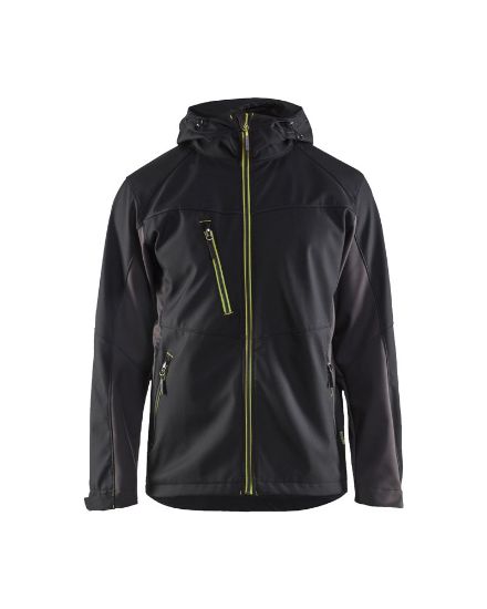 Afbeeldingen van BLÅKLÄDER Softshell jack met capuchon 4753 zwart/High Vis geel S