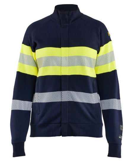 Afbeeldingen van BLÅKLÄDER Sweater Multinorm dames met rits 3472 marineblauw/High Vis geel M