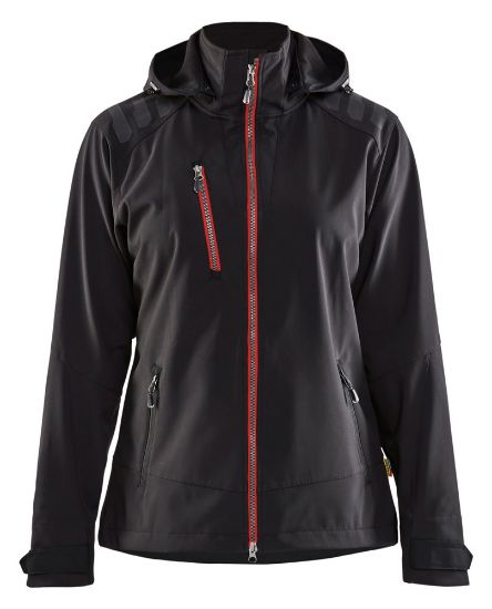 Afbeeldingen van BLÅKLÄDER Softshell jack dames 4719 zwart/rood XL