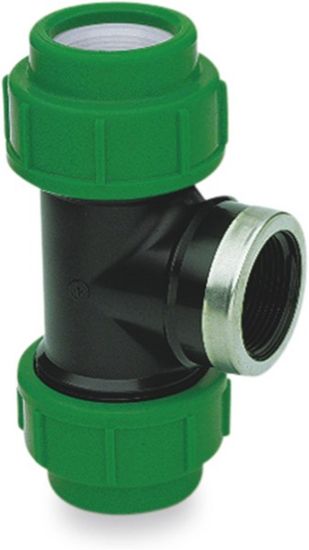 Afbeeldingen van VDL T-stuk 90° versterkt PP zwart/groen 50X1.½"X50MM knel/binnendraad/knel 10bar KIWA
