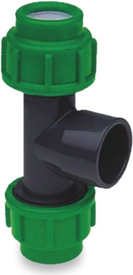 Afbeeldingen van VDL T-stuk 90° PVC-U/PP grijs/groen 25X32X25MM knel/lijmmof/knel 10bar