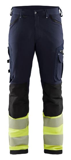 Afbeeldingen van BLÅKLÄDER Werkbroek met 4-weg stretch zonder spijkerzakken 1193 marineblauw/High Vis geel D88