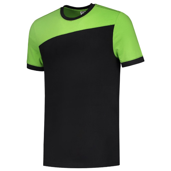 Afbeeldingen van TRICORP T-shirt bi-colour Naden 102006 zwart/limoen L