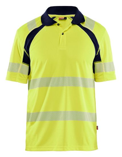 Afbeeldingen van BLÅKLÄDER Poloshirt UV 3595 High Vis geel/marineblauw M