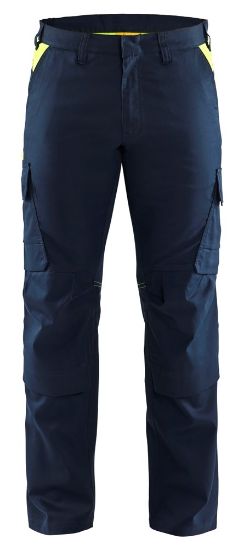 Afbeeldingen van BLÅKLÄDER Werkbroek industrie met stretch en kniezakken 1448 donker marineblauw/High Vis geel C54