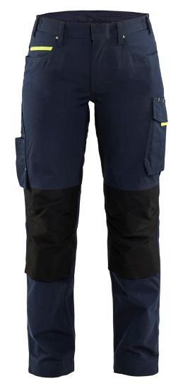 Afbeeldingen van BLÅKLÄDER Werkbroek service dames met stretch 7195 donker marineblauw/High Vis geel D20