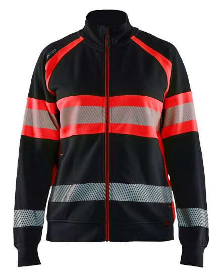 Afbeeldingen van BLÅKLÄDER Sweater dames met rits 3505 zwart/High Vis rood L