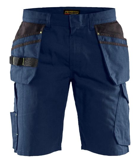 Afbeeldingen van BLÅKLÄDER Short service met spijkerzakken 1494 donker marineblauw/High Vis geel C52