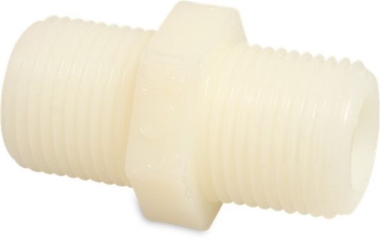 Afbeeldingen van Nippel nylon wit ½" buitendraad 16bar