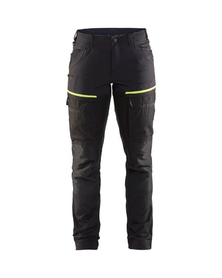Afbeeldingen van BLÅKLÄDER Werkbroek service dames met stretch 7166 zwart/High Vis geel C34