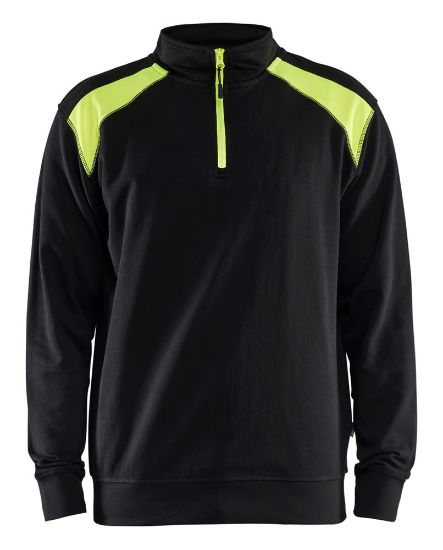 Afbeeldingen van BLÅKLÄDER Sweater bi-colour met halve rits 3353 zwart/High Vis geel L