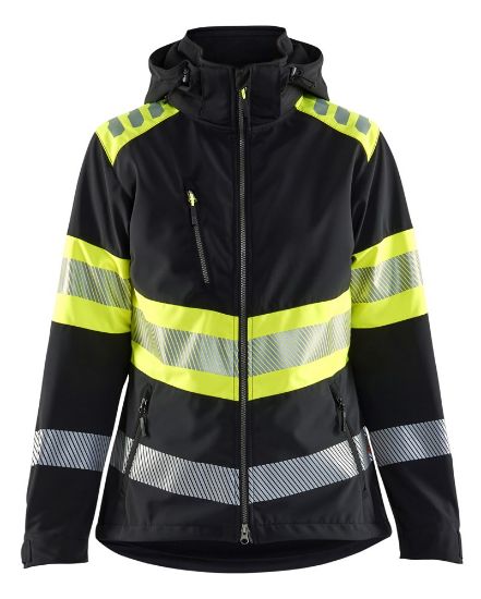 Afbeeldingen van BLÅKLÄDER Softshell jack dames 4404 zwart/High Vis geel M