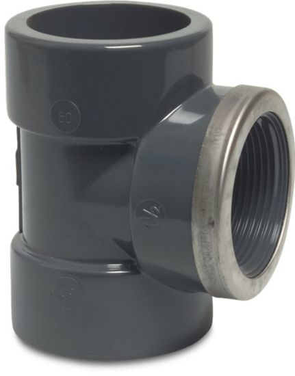 Afbeeldingen van PROFEC T-stuk 90° versterkt PVC-U grijs 32X1"X32MM lijmmof/binnendraad/lijmmof 16bar