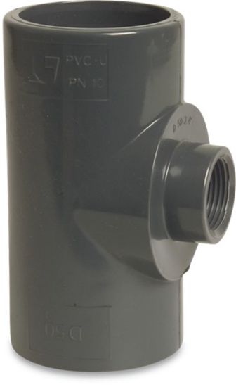 Afbeeldingen van PROFEC T-stuk 90° PVC-U grijs 32X¾"X32MM lijmmof/binnendraad/lijmmof 10bar