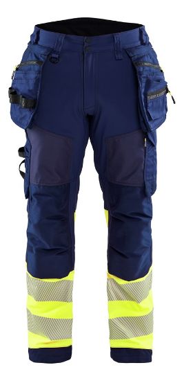 Afbeeldingen van BLÅKLÄDER Softshell werkbroek 1821 marineblauw/High Vis geel D100