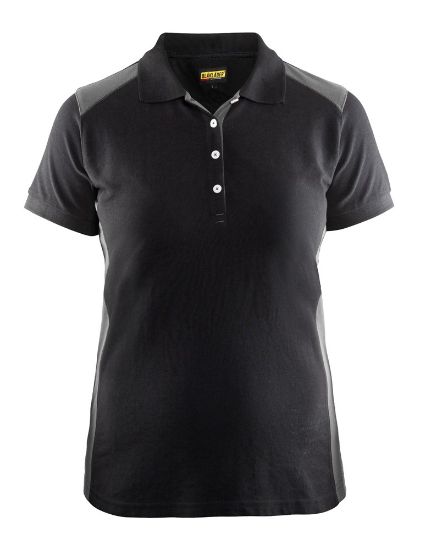 Afbeeldingen van BLÅKLÄDER Poloshirt piqué dames 3390 zwart/grijs L