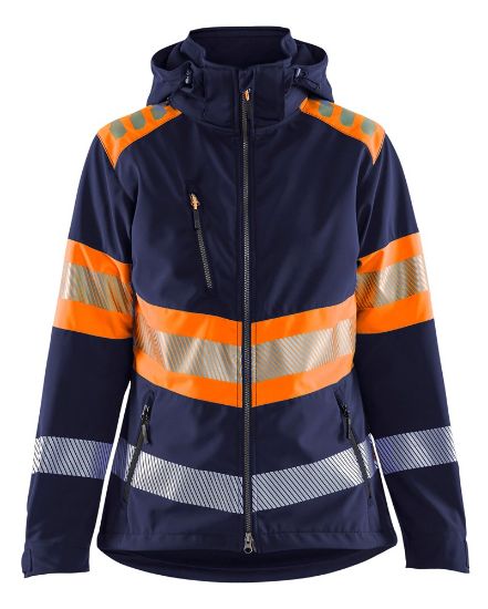 Afbeeldingen van BLÅKLÄDER Softshell jack dames 4404 marineblauw/High Vis oranje S