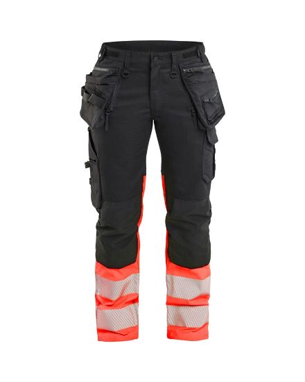 Afbeeldingen van BLÅKLÄDER Werkbroek met stretch dames 7030 zwart/High Vis rood D18
