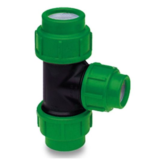 Afbeeldingen van VDL Verloop T-stuk 90° PP zwart/groen 20X16X20MM knel 16bar KIWA