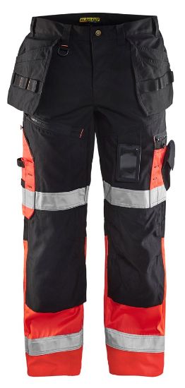 Afbeeldingen van BLÅKLÄDER Werkbroek X1500 1508 zwart/High Vis rood D84