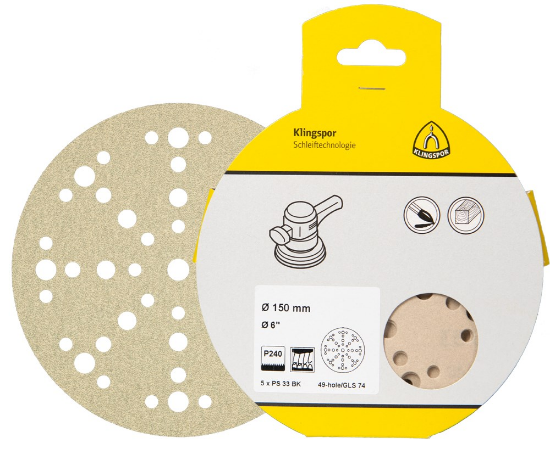 Afbeeldingen van Schuurschijf PS33BK met klittenband 150MM K320 stansvorm GLS3 in DIY verpakking