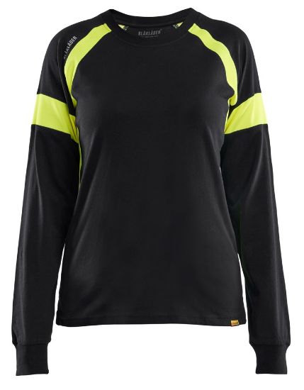 Afbeeldingen van BLÅKLÄDER T-shirt dames met lange mouwen Visible 3521 zwart/High Vis geel S