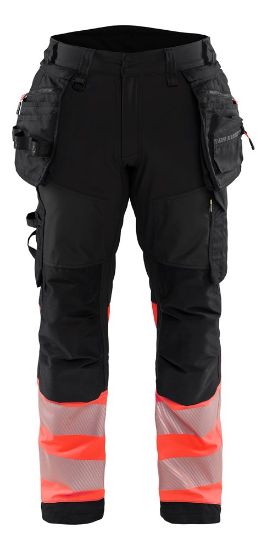 Afbeeldingen van BLÅKLÄDER Softshell werkbroek 1821 zwart/High Vis rood D88
