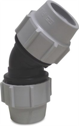 Afbeeldingen van Knie 45° PP knel zwart/wit 40MM 16bar KIWA