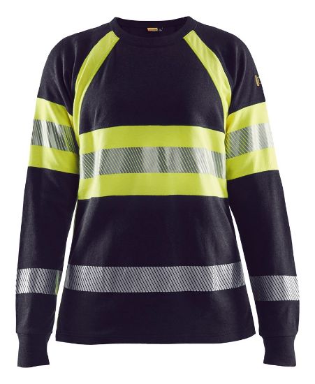 Afbeeldingen van BLÅKLÄDER T-shirt vlamvertragend dames met lange mouwen 3494 marineblauw/High Vis geel 3XL