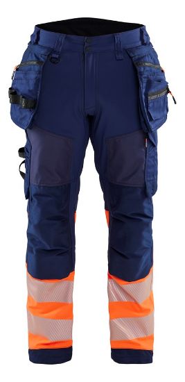 Afbeeldingen van BLÅKLÄDER Softshell werkbroek 1821 marineblauw/High Vis oranje C156