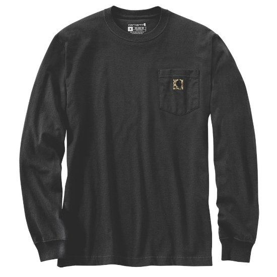 Afbeeldingen van CARHARTT T-shirt lange mouwen met zak en grafisch logo 105583 zwart M