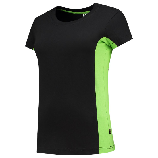 Afbeeldingen van TRICORP T-shirt bi-colour dames 102003 zwart/limoen M
