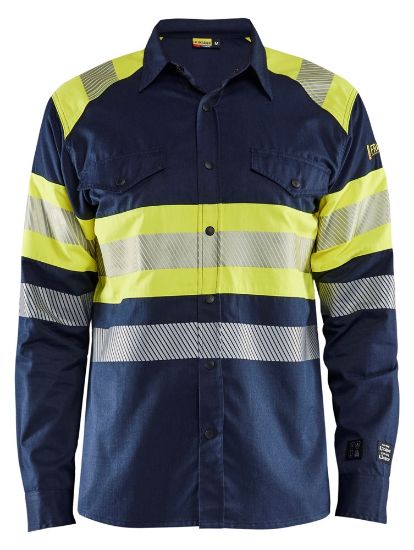Afbeeldingen van BLÅKLÄDER Overhemd Multinorm 3229 marineblauw/High Vis geel XS