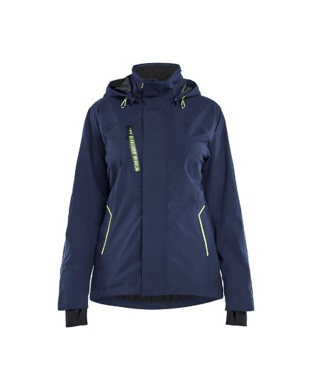 Afbeeldingen van BLÅKLÄDER Shelljack dames met stretch 4403 donker marineblauw/High Vis geel L