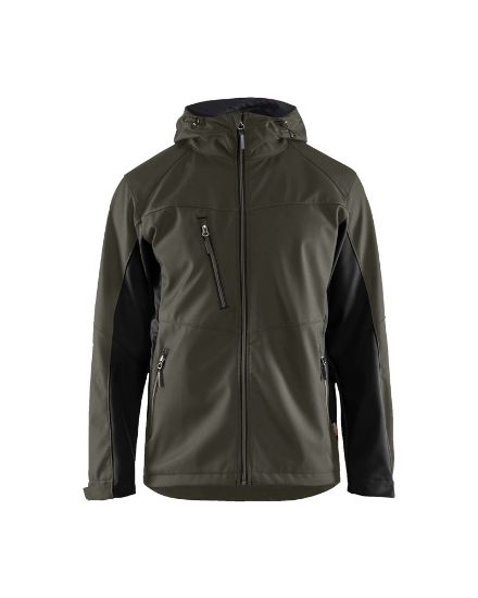 Afbeeldingen van BLÅKLÄDER Softshell jack met capuchon 4753 groen/zwart S