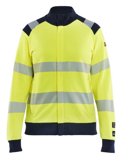 Afbeeldingen van BLÅKLÄDER Sweater Multinorm dames met rits 3471 High Vis geel/marineblauw L