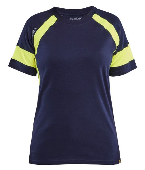 Afbeeldingen van BLÅKLÄDER T-shirt dames Visible 3524 marineblauw/High Vis geel S