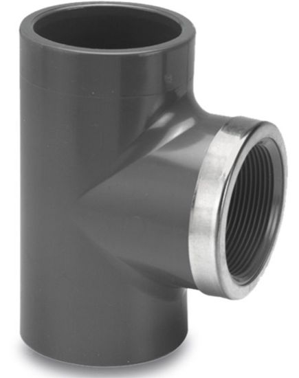 Afbeeldingen van VDL T-stuk 90° versterkt PVC-U grijs 110X4"X110MM lijmmof/binnendraad/lijmmof 10bar