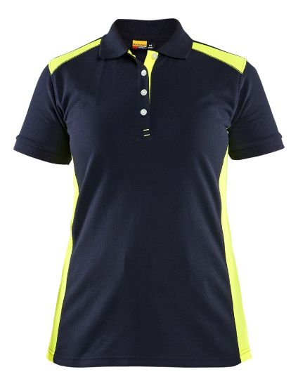 Afbeeldingen van BLÅKLÄDER Poloshirt piqué dames 3390 donker marineblauw/High Vis geel S