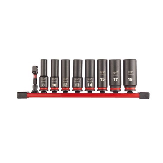 Afbeeldingen van MILWAUKEE Doppenset SHOCKWAVE ⅜" lang op rail 9x